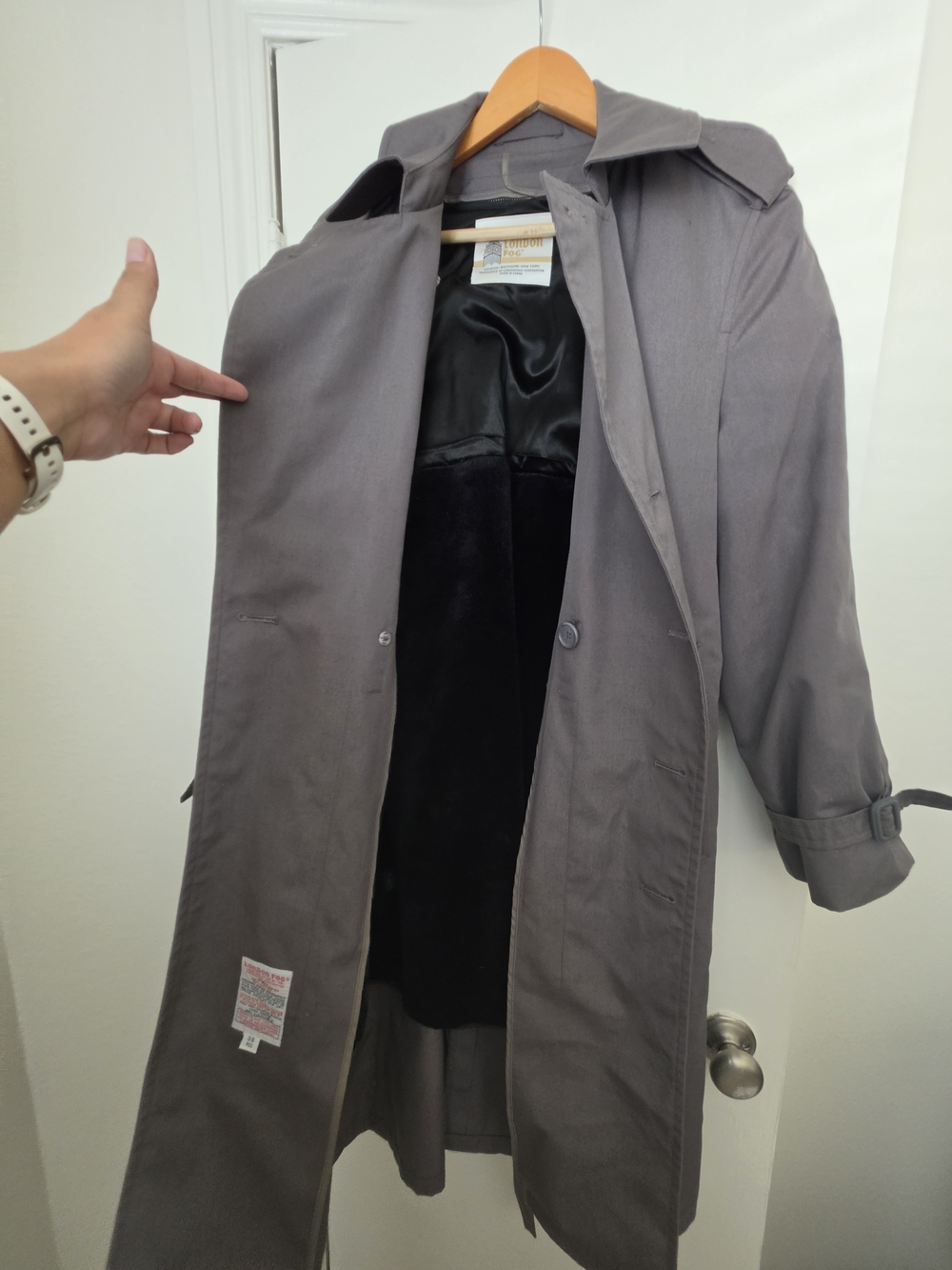 Vintage London Fog Double Breasted Trench Coat 38R Gray Belted